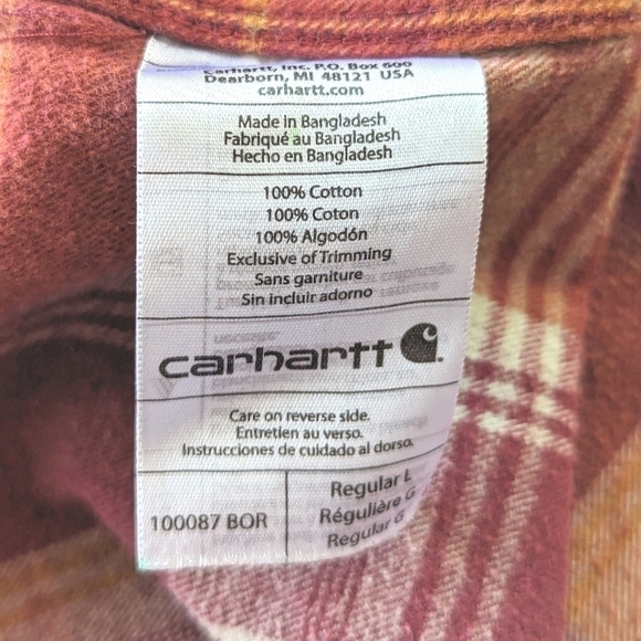 Carhartt Hubbard Cotton Flannel Button Down in Red and Orange Size Large - Picture 4 of 10